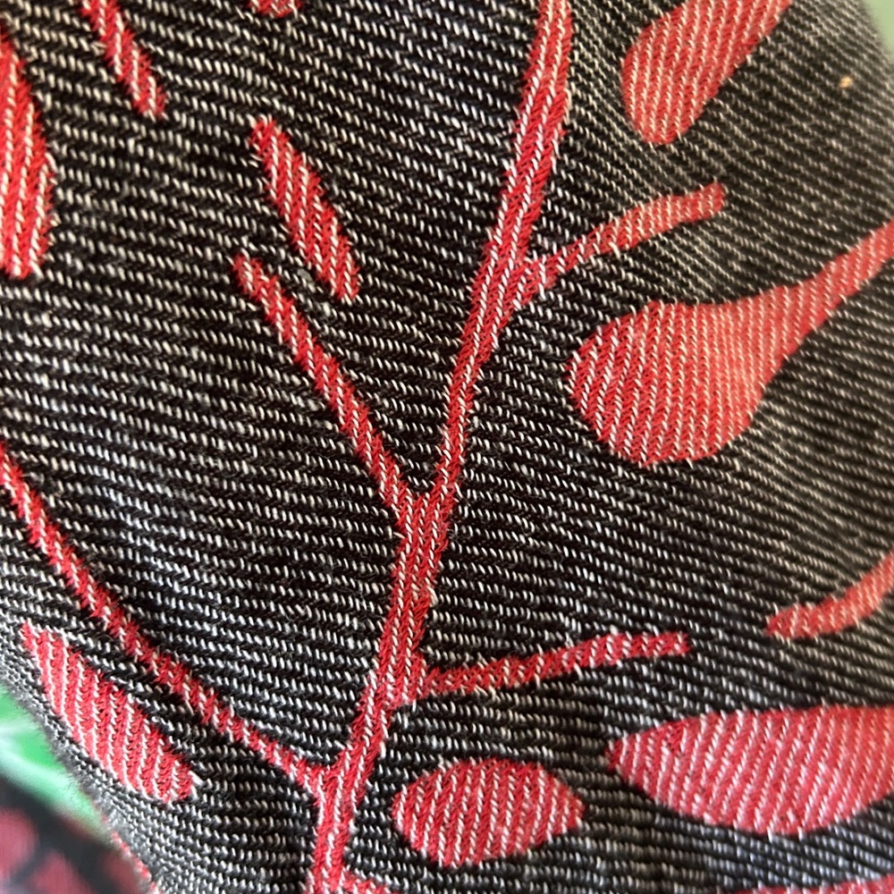 Green Monstera Leaf Set of 3 Coverup + Wrap Scarf Red + Black + Natural Belt - Picture 12 of 15